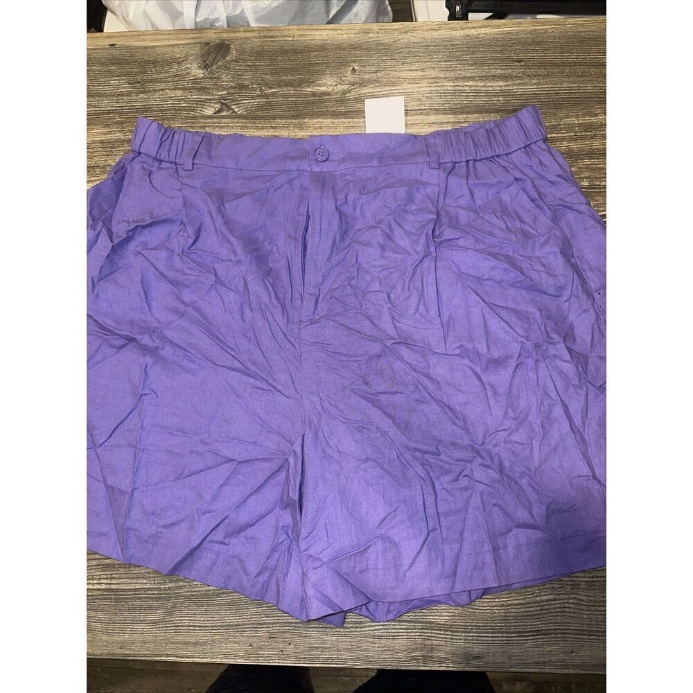 Open Edit Purple Dahlia Linen Blend Shorts Size 1X Woman's. NWT. 6